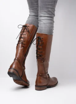 Veterlaarzen|Lange Laarzen<Wolky Belmore - cognac leer cognacleer