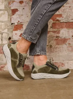 Lage Veterschoenen|Wandelschoenen<Wolky Bounce - grijsgroen combi leer grijsgroencombileer