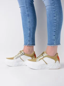 Lage Veterschoenen|Wandelschoenen<Wolky Bounce - wit/groen combi leer wit/groencombileer