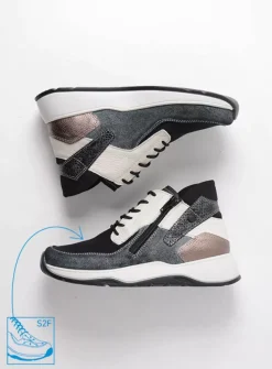 Hoge Veterschoenen|Wandelschoenen<Wolky Crown S2F - zwart/gebroken wit stretchleer zwart/gebrokenwitstretchleer