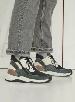 Hoge Veterschoenen|Wandelschoenen<Wolky Crown S2F - zwart/gebroken wit stretchleer zwart/gebrokenwitstretchleer