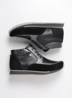 Hoge Veterschoenen|Wandelschoenen<Wolky e-Boot - zwart combi leer zwartcombileer