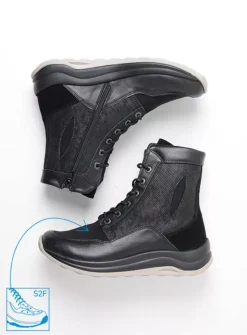 Hoge Veterschoenen|Veterlaarzen<Wolky Ellon S2F - zwart combi stretchleer zwartcombistretchleer