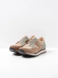 Lage Veterschoenen|Wandelschoenen<Wolky e-Walk - taupe grijsgroen combi leer taupegrijsgroencombileer