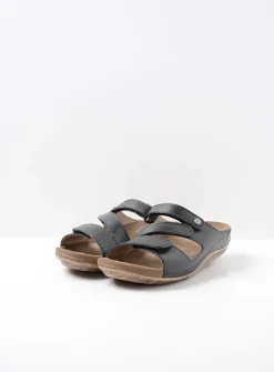 Slippers<Wolky Jasper - zwart leer zwartleer