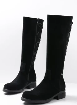 Veterlaarzen|Lange Laarzen<Wolky Longview - zwart suede zwartsuede