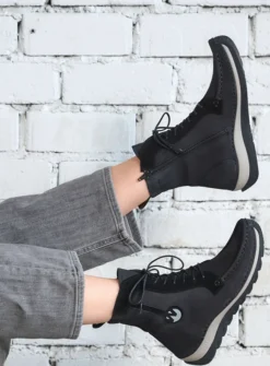 Hoge Veterschoenen|Veterlaarzen<Wolky Ocean - zwart nubuck zwartnubuck