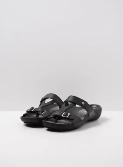 Slippers<Wolky O'Connor - zwart leer zwartleer