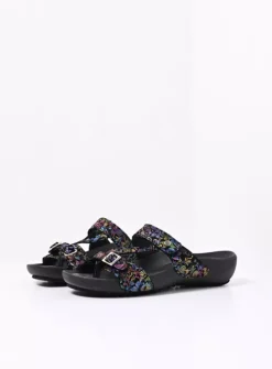 Slippers<Wolky O'Connor - zwart/multi flower nubuck