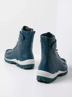 Hoge Veterschoenen|Veterlaarzen<Wolky Reach - petrol leer petrolleer