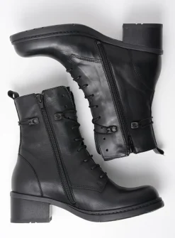 Veterlaarzen|Halfhoge Laarzen<Wolky Rimbley - zwart leer zwartleer