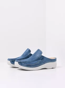 Slippers|Klompen<Wolky Roll Slide - blauw effectleer blauweffectleer