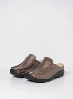 Slippers|Klompen<Wolky Roll Slide - brons geprint leer bronsgeprintleer