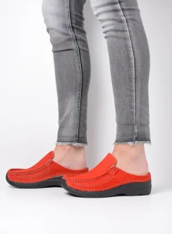 Slippers|Klompen<Wolky Roll Slide - donkerrood nubuck donkerroodnubuck