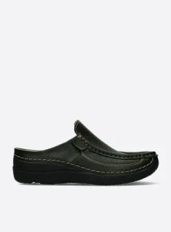 Slippers|Klompen<Wolky Roll Slide - forestgroen leer forestgroenleer