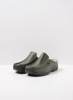 Slippers|Klompen<Wolky Roll Slide - forestgroen leer forestgroenleer