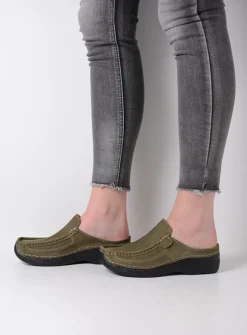 Slippers|Klompen<Wolky Roll Slide - pesto groen nubuck pestogroennubuck