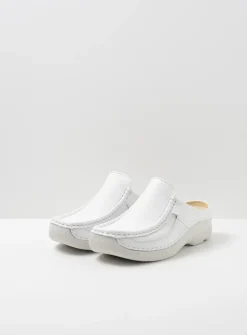 Slippers|Klompen<Wolky Roll Slide - wit leer witleer