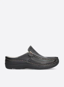 Slippers|Klompen<Wolky Roll Slide - zwart leer zwartleer