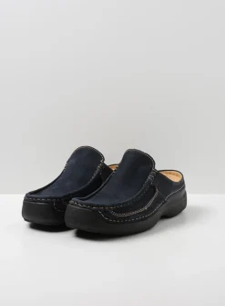 Slippers Heren|Klompen Heren<Wolky Roll Slide men - blauw nubuck blauwnubuck