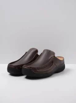 Slippers Heren|Comfortschoenen Heren<Wolky Roll Slide men - bruin leer bruinleer