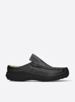 Slippers Heren|Klompen Heren<Wolky Roll Slide men - zwart leer zwartleer