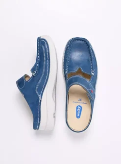 Slippers|Klompen<Wolky Roll Slipper - blauw effectleer blauweffectleer