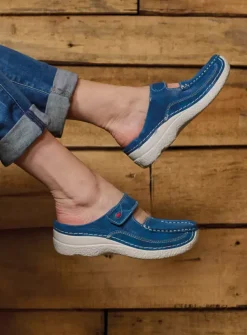 Slippers|Klompen<Wolky Roll Slipper - blauw effectleer blauweffectleer