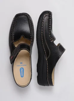 Slippers|Klompen<Wolky Roll Slipper - zwart leer zwartleer