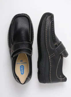 Instappers|Herfst/Winter<Wolky Roll Strap - zwart leer zwartleer