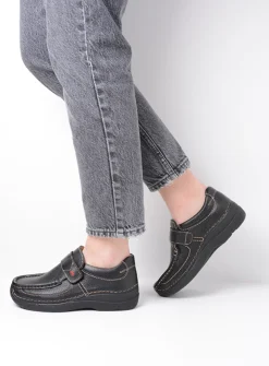 Instappers|Herfst/Winter<Wolky Roll Strap - zwart leer zwartleer