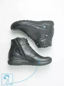 Hoge Veterschoenen|Wandelschoenen<Wolky Whynot HV - zwart leer zwartleer