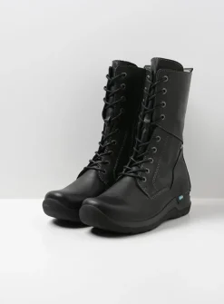 Hoge Veterschoenen|Veterlaarzen<Wolky Zigzag - zwart leer zwartleer